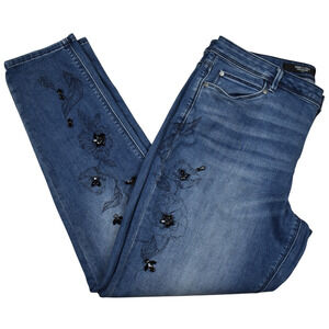 Simply Vera Wang Floral Skinny Jeans Women's 12 Mid Rise Embellished Rhinestone